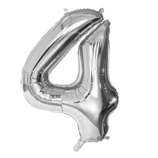 Ballon Géant Chiffre 4 Argenté 86cm - Décorations Fête