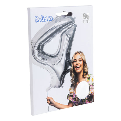 Ballon Géant Chiffre 4 Argenté 86cm - Décorations Fête