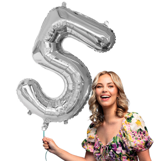 Ballon Chiffre 5 Argent 86 cm - Fête et Anniversaire
