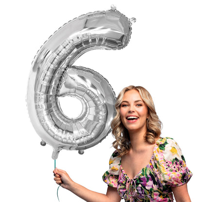 Ballon Géant Chiffre 6 Argent 86cm - Fête et Anniversaire
