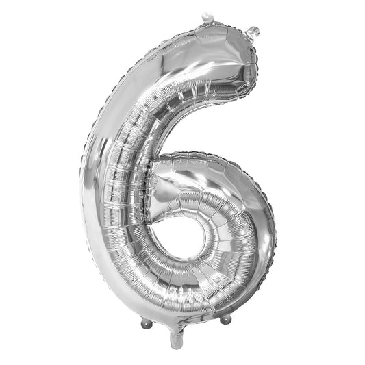 Ballon Géant Chiffre 6 Argent 86cm - Fête et Anniversaire
