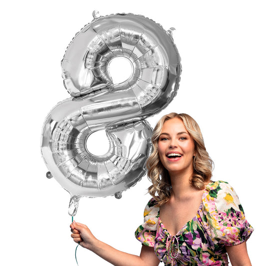 Ballon Chiffre 8 Argent 86 cm - Décoration Anniversaire