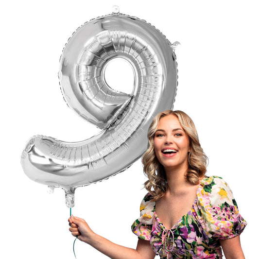 Ballon Chiffre 9 Géant 86cm Argent - Fête & Anniversaire