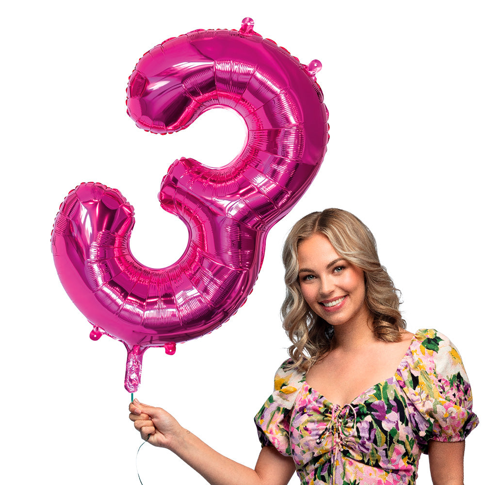 Ballon Chiffre 3 Géant Rose Fuchsia 86cm - Hélium