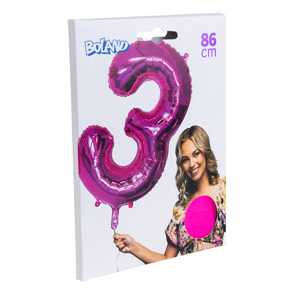 Ballon Chiffre 3 Géant Rose Fuchsia 86cm - Hélium