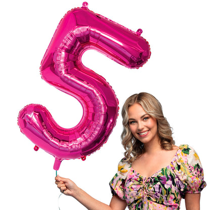 Ballon Chiffre 5 Géant Rose Fuchsia 86cm - Fête & Anniversaire