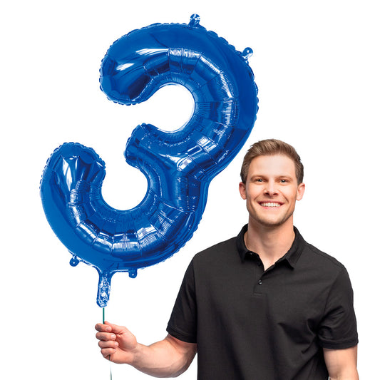 Ballon Chiffre 3 Bleu 86 cm - Décoration Fête