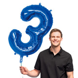 Ballon Chiffre 3 Bleu 86 cm - Décoration Fête