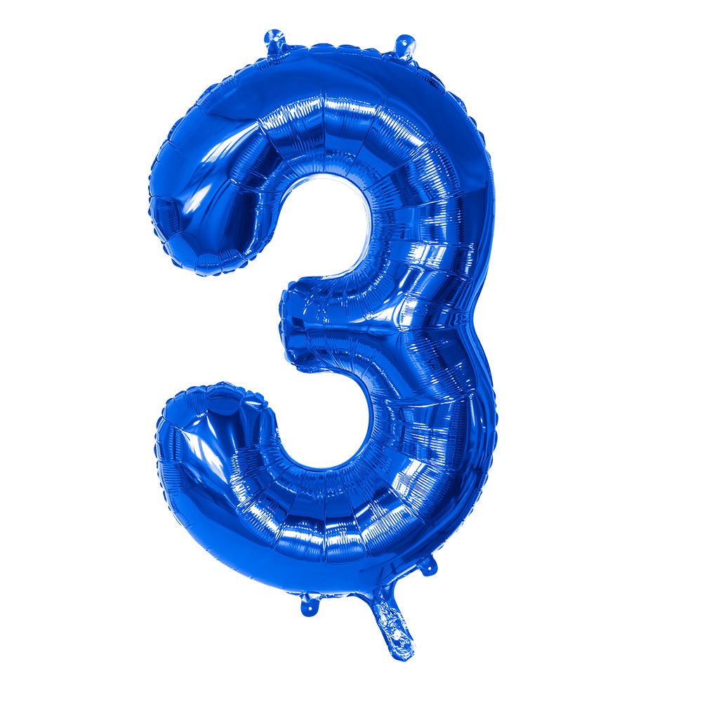 Ballon Chiffre 3 Bleu 86 cm - Décoration Fête