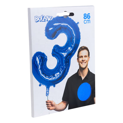 Ballon Chiffre 3 Bleu 86 cm - Décoration Fête