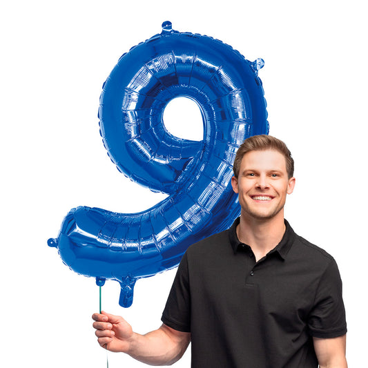 Ballon Chiffre 9 Bleu 86 cm - Hélium Géant