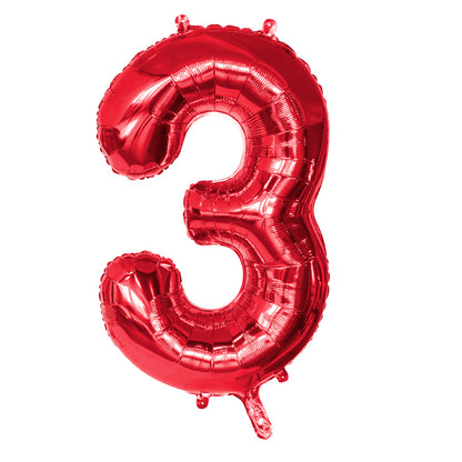 Ballon Chiffre 3 Rouge 86cm - Décoration Anniversaire