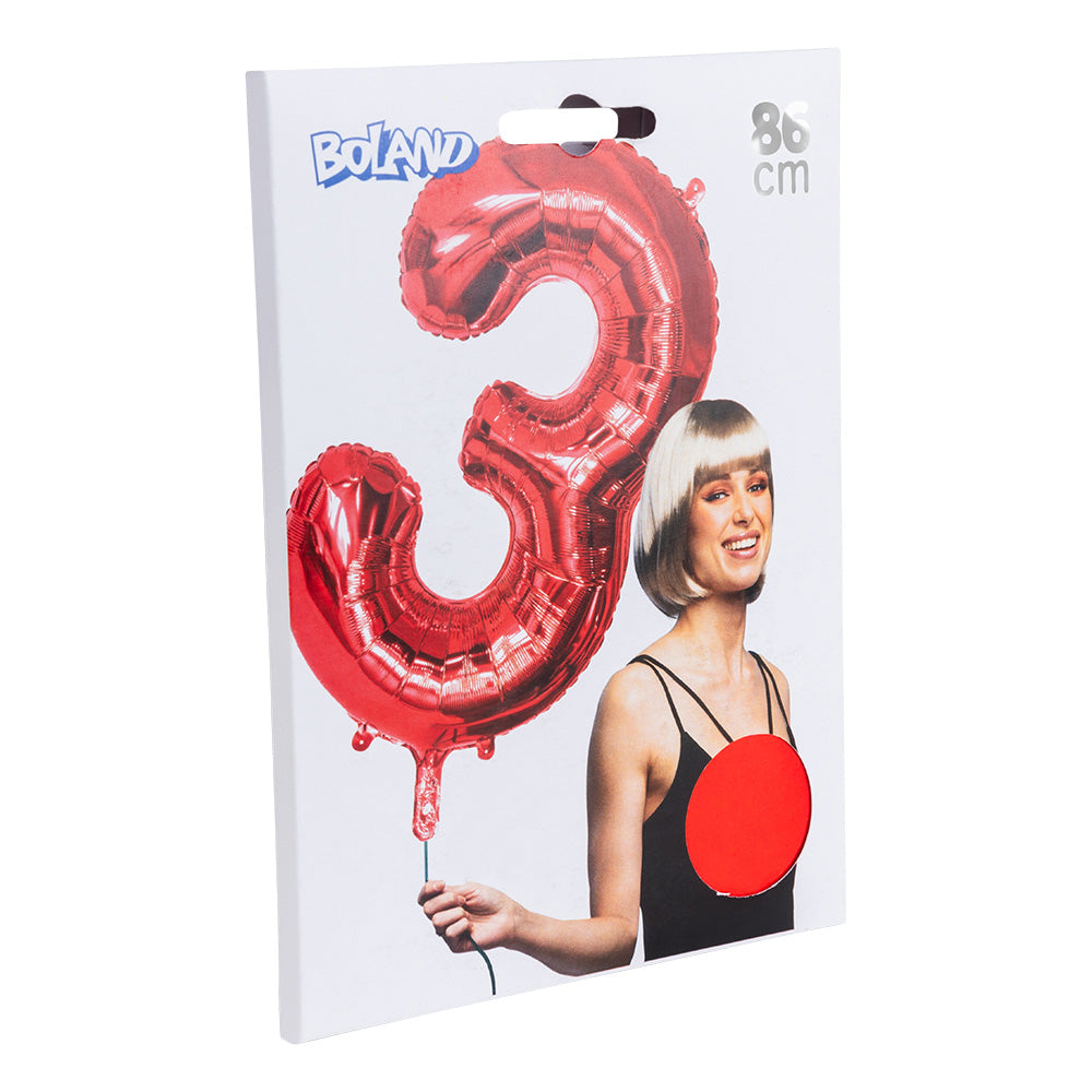Ballon Chiffre 3 Rouge 86cm - Décoration Anniversaire