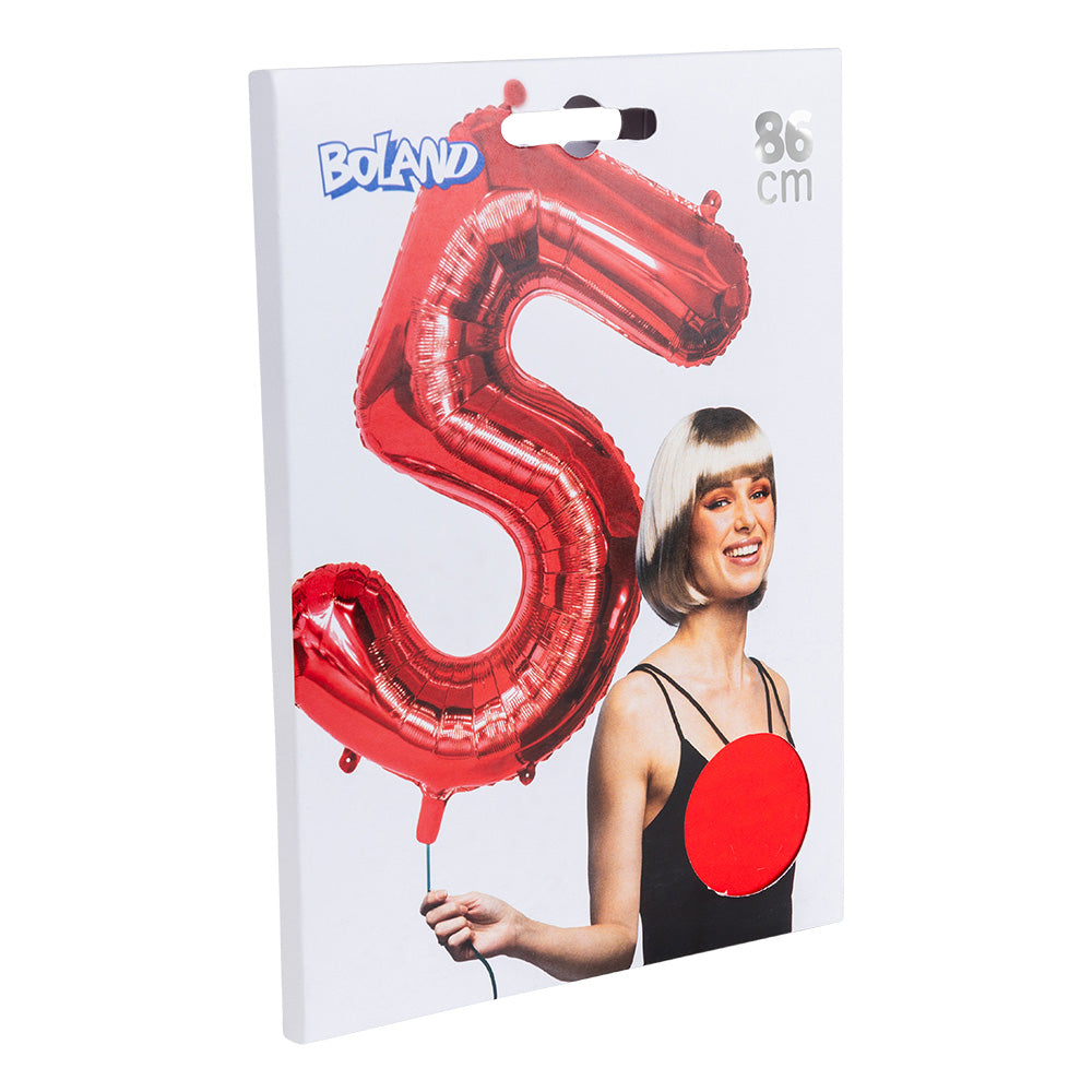 Ballon Chiffre 5 Rouge 86cm - Décoration Anniversaire