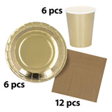Service de Table Luxe Doré 24 pcs - Assiettes, Verres & Serviettes