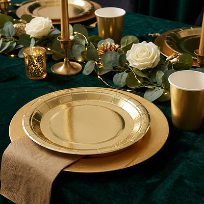 Service de Table Luxe Doré 24 pcs - Assiettes, Verres & Serviettes