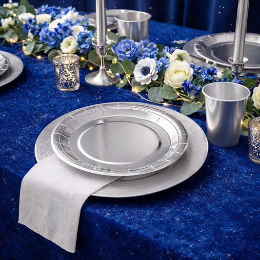 Service de Table Argenté 24 Pièces - Assiettes, Gobelets et Serviettes