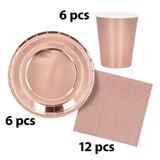 Set de Table Rose Gold 24 pièces - Assiettes, Gobelets et Serviettes