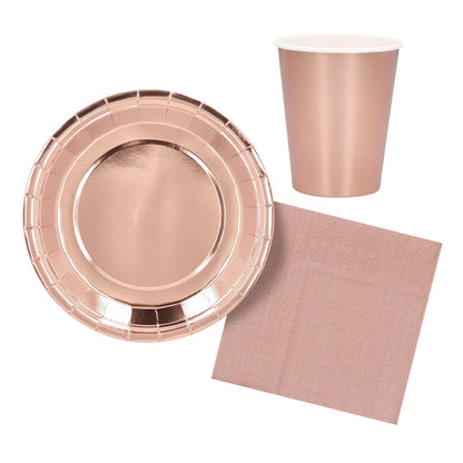 Set de Table Rose Gold 24 pièces - Assiettes, Gobelets et Serviettes