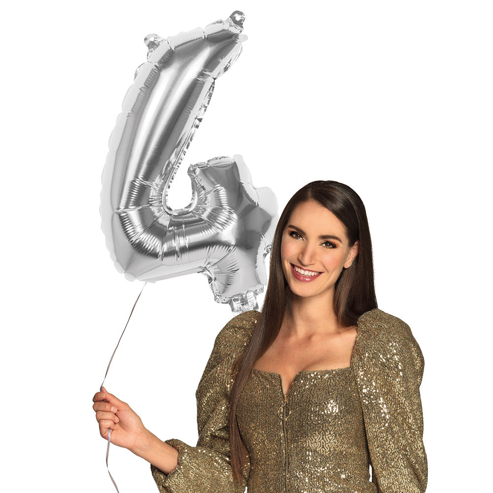 Ballon Chiffre 4 Géant Argent 66 cm - Hélium Fête