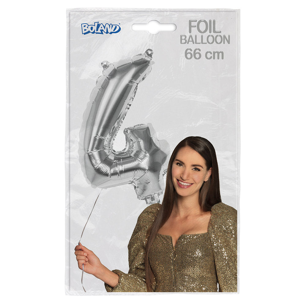 Ballon Chiffre 4 Géant Argent 66 cm - Hélium Fête