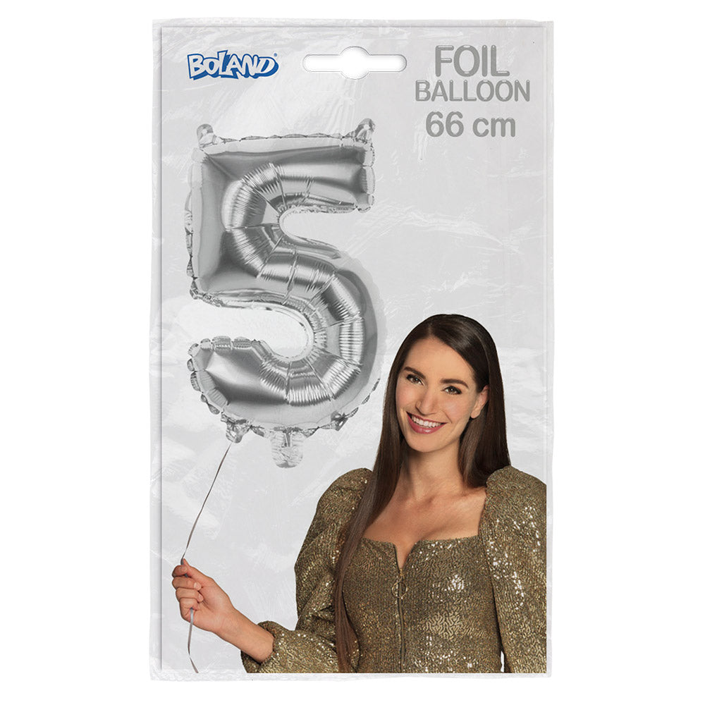 Ballon Géant Chiffre 5 Argent 66 cm - Décoration Fête
