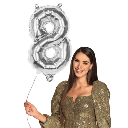 Ballon Chiffre 8 Argent 66 cm - Hélium Anniversaire