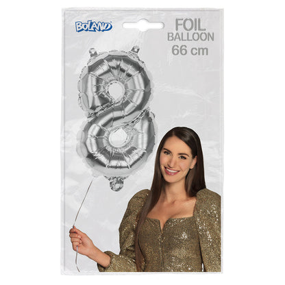 Ballon Chiffre 8 Argent 66 cm - Hélium Anniversaire
