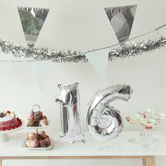Ballon Chiffre 2 Argent - Décoration Anniversaire 16 Ans