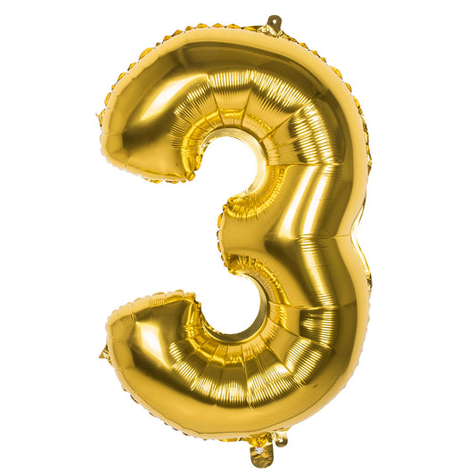 Ballon Chiffre 3 Doré - Géant Hélium Fête