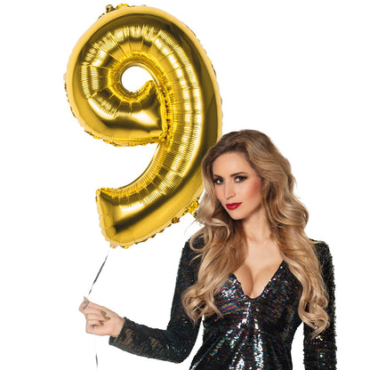 Ballon Chiffre 9 Or Géant - Décoration Anniversaire 86cm