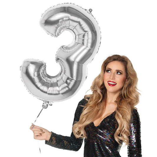Ballon Chiffre 3 Argent - Décoration Anniversaire Géante