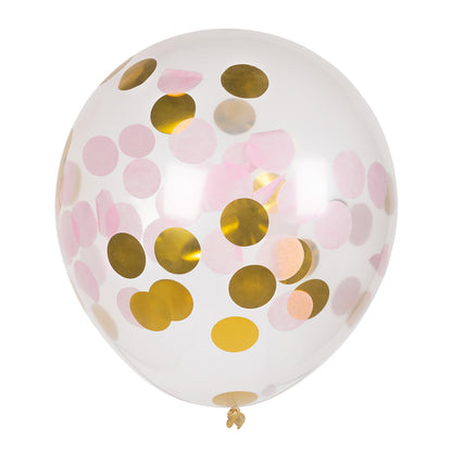 5 Ballons Confettis 30cm - Rose, Or et Blanc