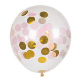 5 Ballons Confettis 30cm - Rose, Or et Blanc