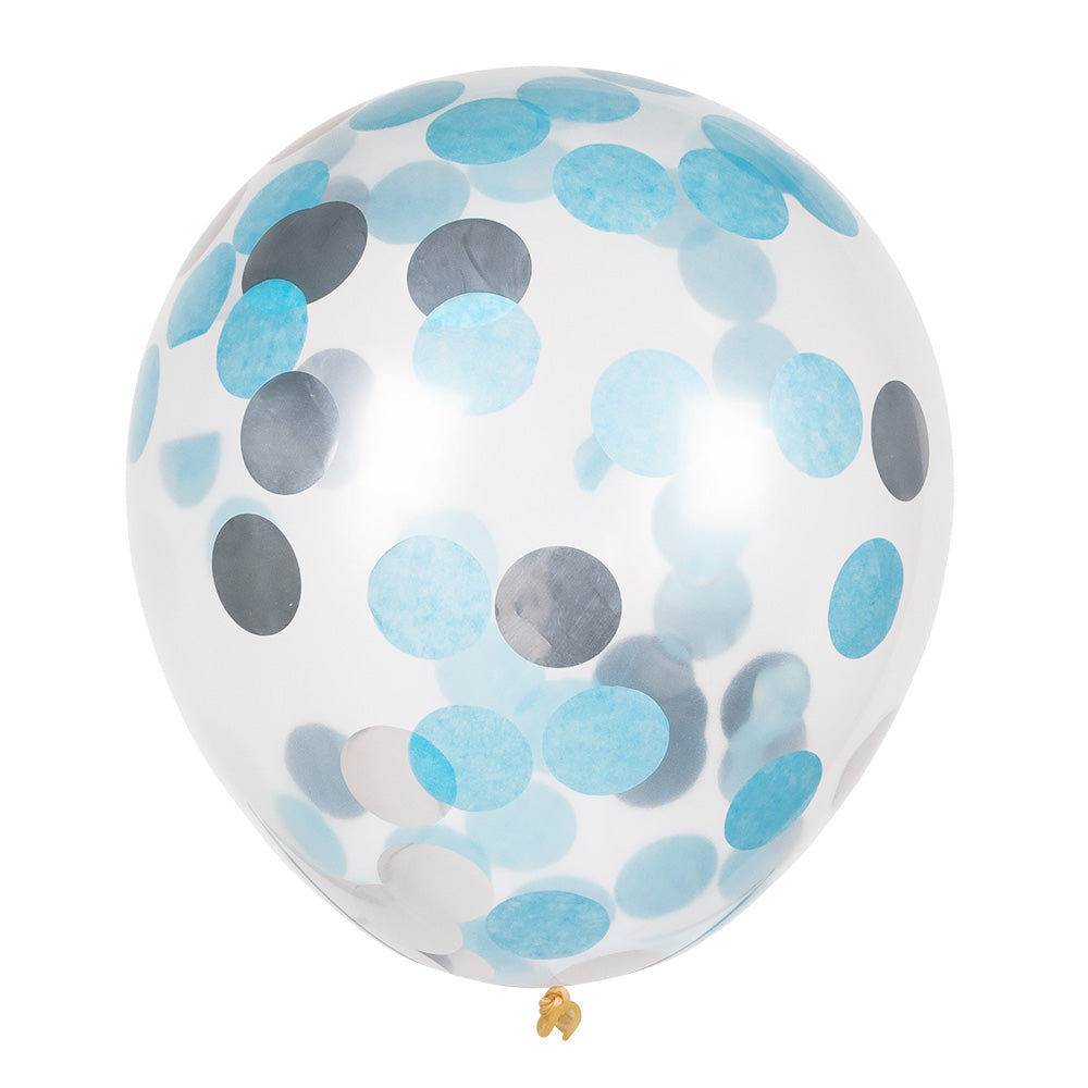 Ballons Confettis Bleu 30cm - Lot de 5 Ballons Hélium