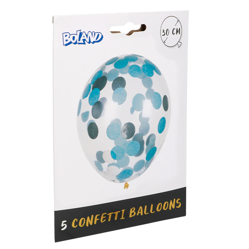 Ballons Confettis Bleu 30cm - Lot de 5 Ballons Hélium