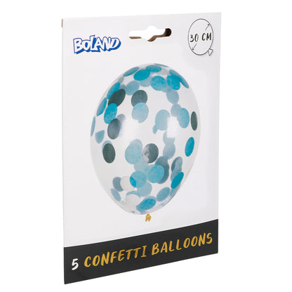 Ballons Confettis Bleu 30cm - Lot de 5 Ballons Hélium