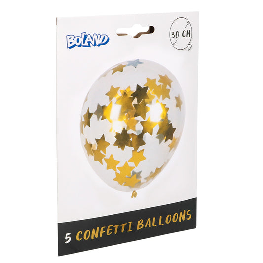 Ballons Confettis Étoiles Dorées 30 cm - Set de 5