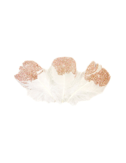 25 Plumes pailletées blanches et rose gold 7,5 cm