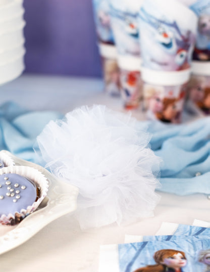 3 Pompons à suspendre en tulle blanc 15, 20 et 30 cm