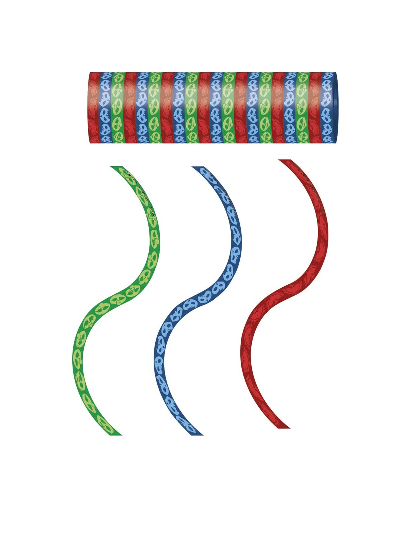 3 rouleaux de serpentins rouge bleu vert Pyjamasques