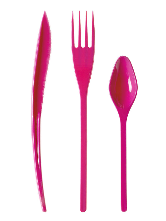 30 Couverts en plastique fuchsia - Premium