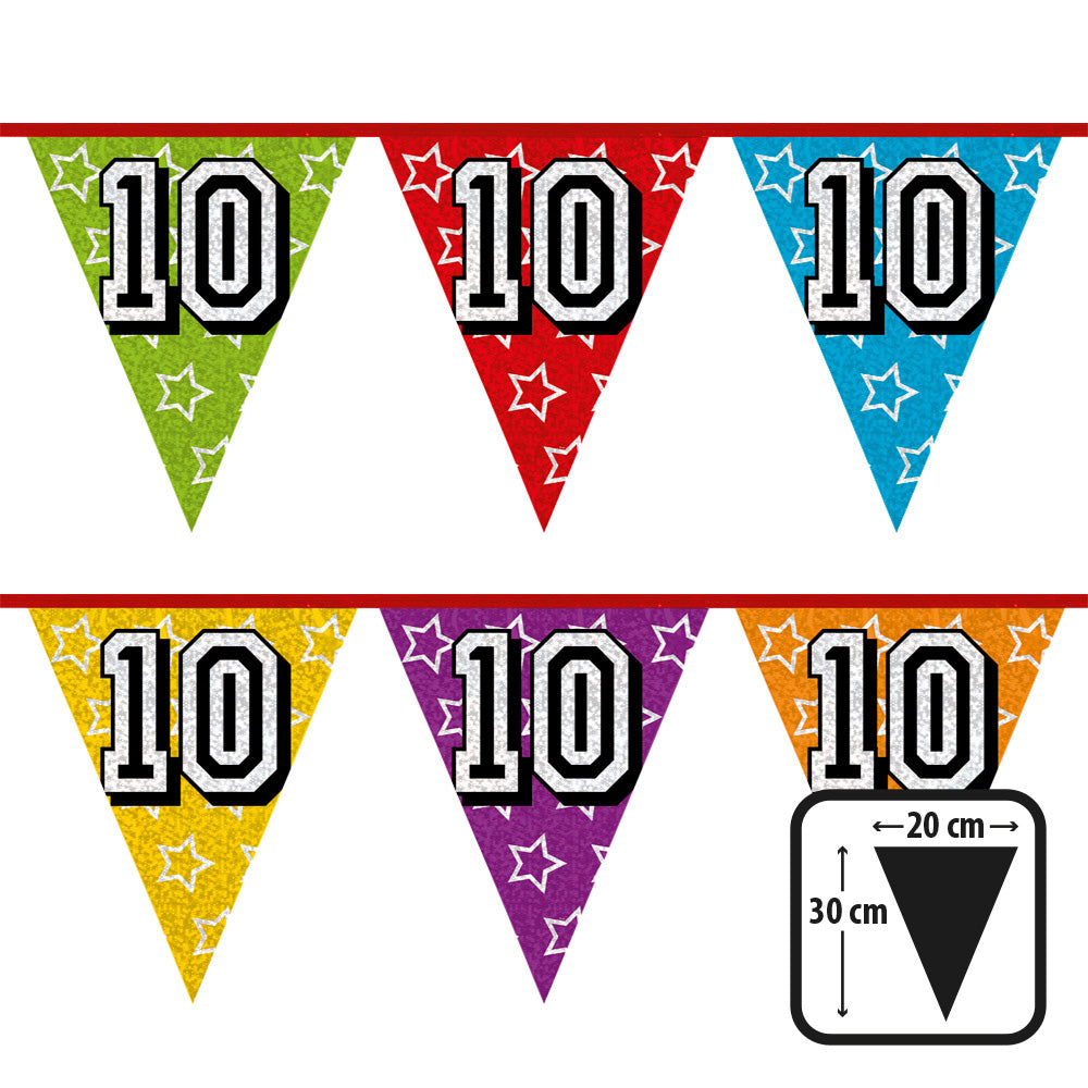 Guirlande Fanion Anniversaire 10 Ans Multicolore 8m