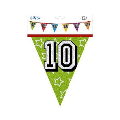 Guirlande Fanion Anniversaire 10 Ans Multicolore 8m