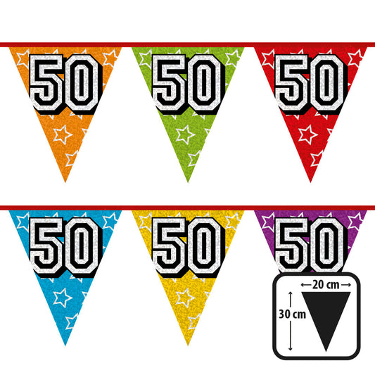 Guirlande Fanions 50 ans Multicolore 8m - Décoration Anniversaire