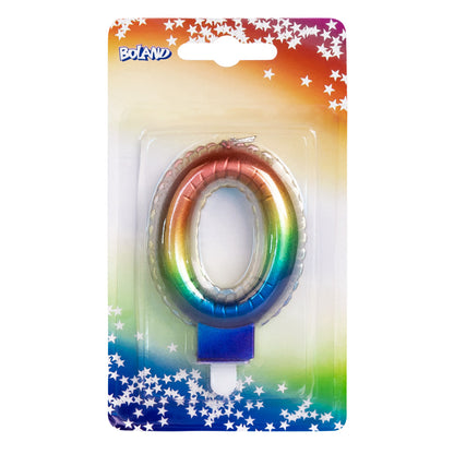 Bougie chiffre 0 arc-en-ciel pour gâteau d'anniversaire