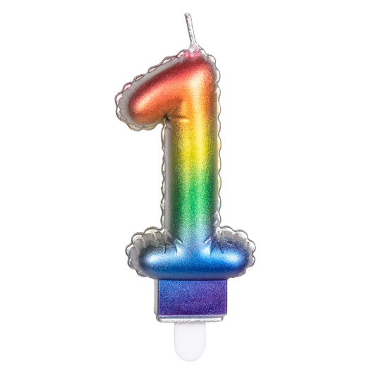 Bougie Chiffre 1 Arc-en-Ciel pour Gâteau d'Anniversaire