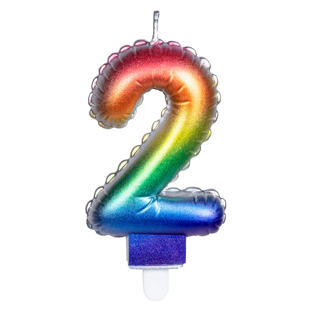 Bougie d'anniversaire chiffre 2 arc-en-ciel scintillante
