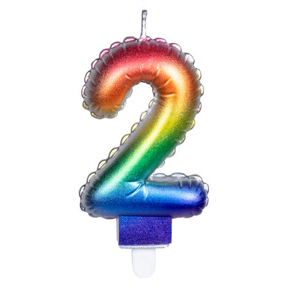 Bougie d'anniversaire chiffre 2 arc-en-ciel scintillante