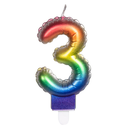 Bougie Chiffre 3 Arc-en-Ciel - Décoration Gâteau Anniversaire